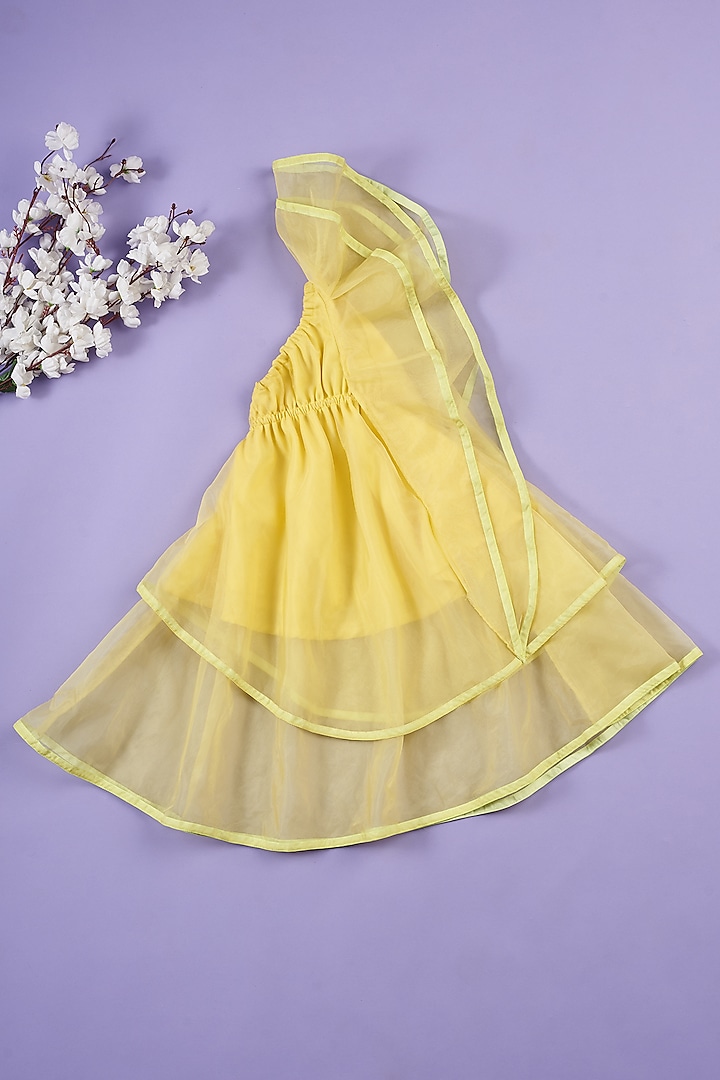 Yellow Organza Off-Shoulder Gown For Girls by Ruffle Buds
