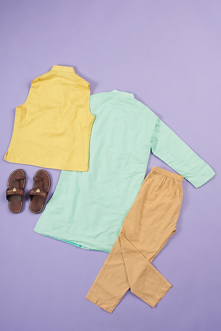 Yellow Silk Embroidered Jacket With Kurta for Boys by Ruffle Buds at Pernia's Pop Up Shop