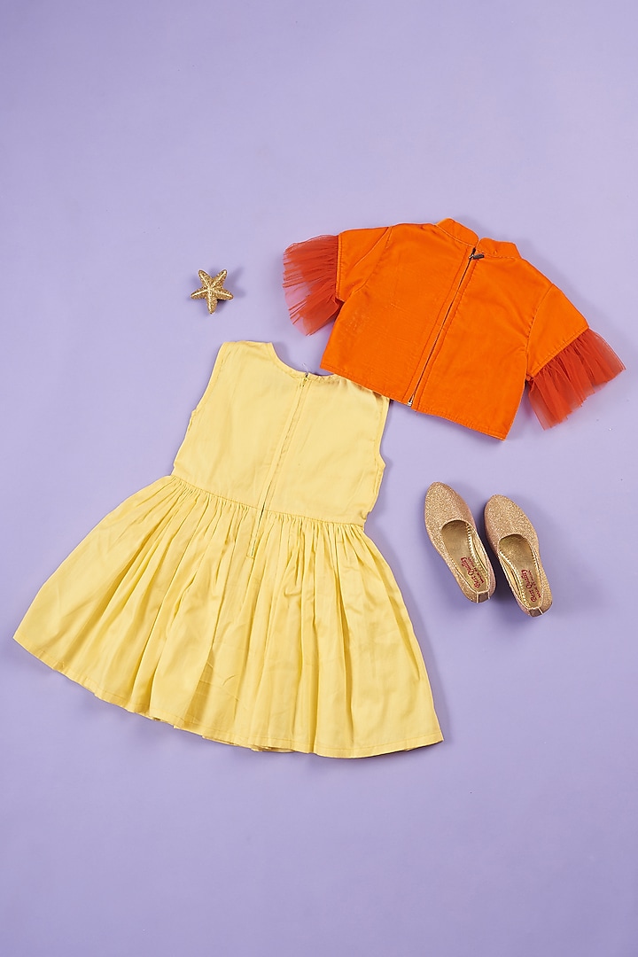 Yellow Butter Cotton Frock With Jacket For Girls by Ruffle Buds at Pernia's Pop Up Shop