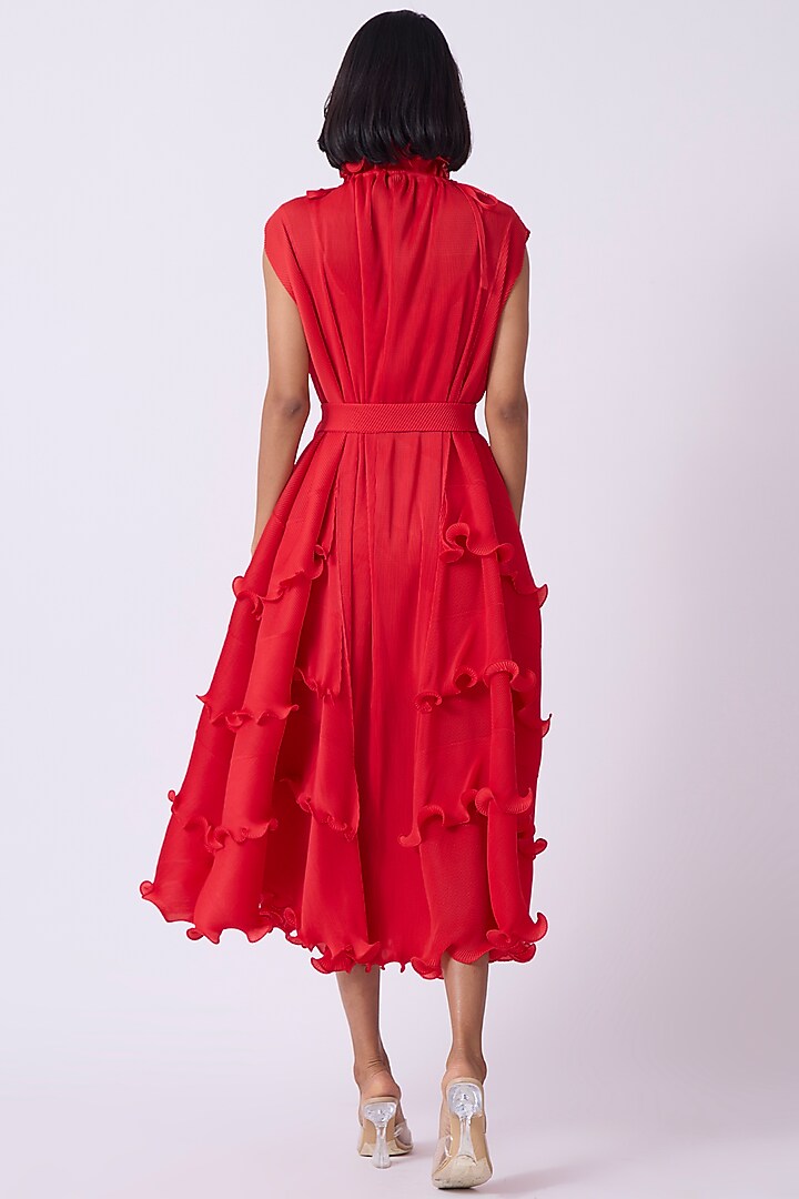 Red Polyester Midi Summer Dress by Scarlet Sage at Pernia's Pop Up Shop