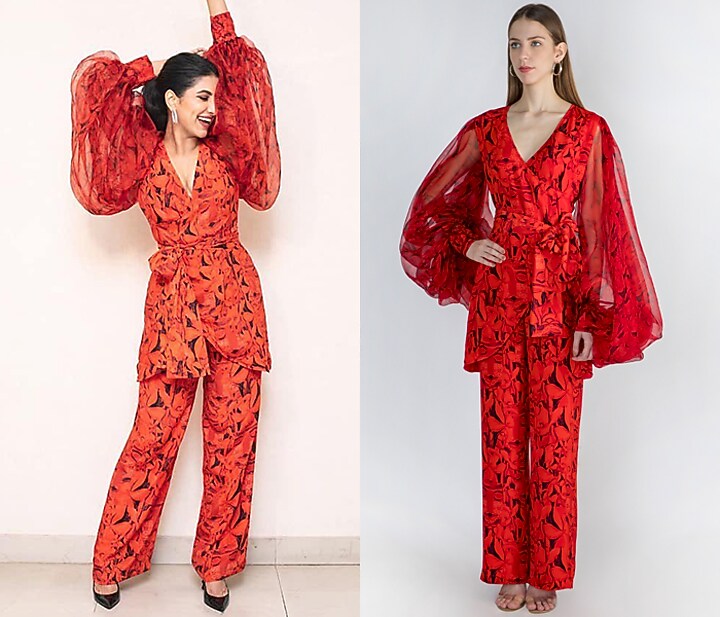 Red Printed Top With Pants by Masaba at Pernia's Pop Up Shop