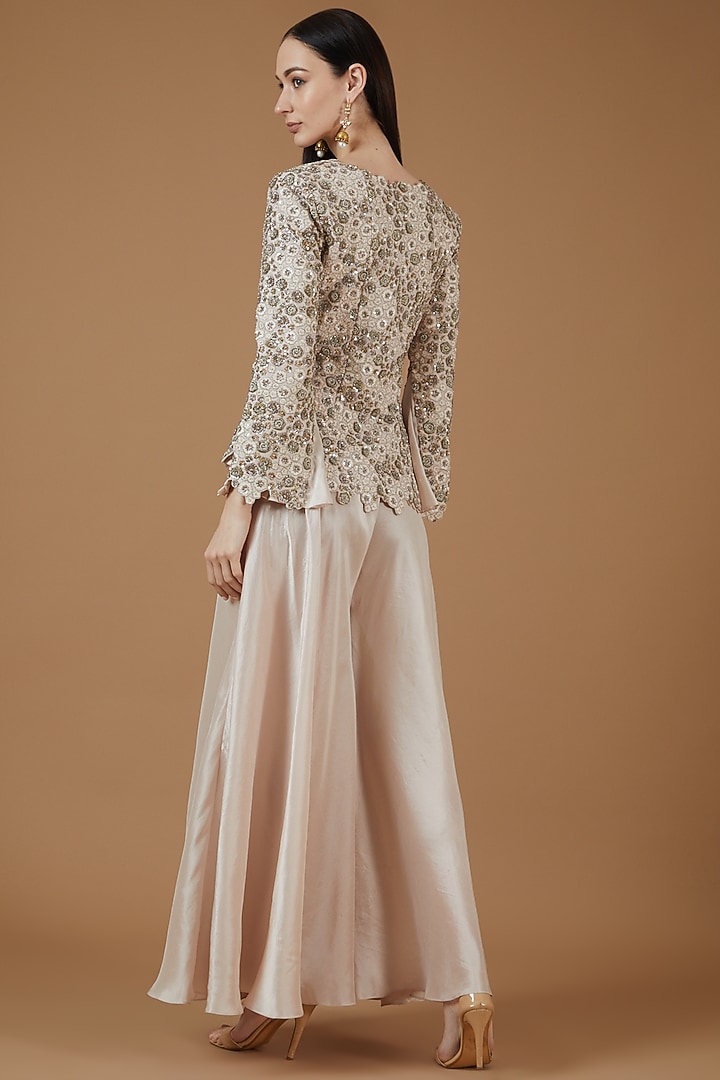 Champagne Organza Embroidered Jacket Set by Mrunalini Rao at Pernia's Pop Up Shop