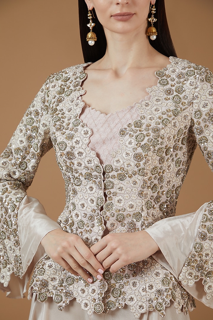 Champagne Organza Embroidered Jacket Set by Mrunalini Rao at Pernia's Pop Up Shop