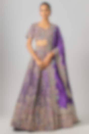 Purple Pure Silk Resham & Zardosi Embroidered Bridal Lehenga Set by Mrunalini Rao at Pernia's Pop Up Shop