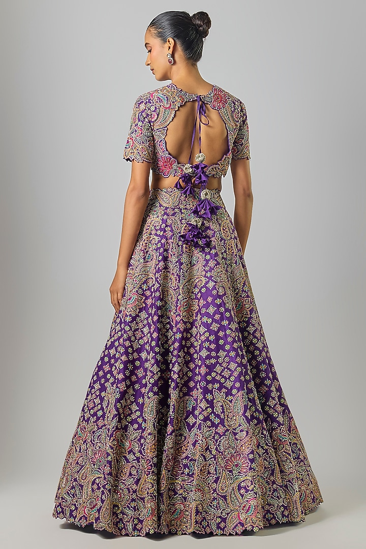 Purple Pure Silk Resham & Zardosi Embroidered Bridal Lehenga Set by Mrunalini Rao at Pernia's Pop Up Shop