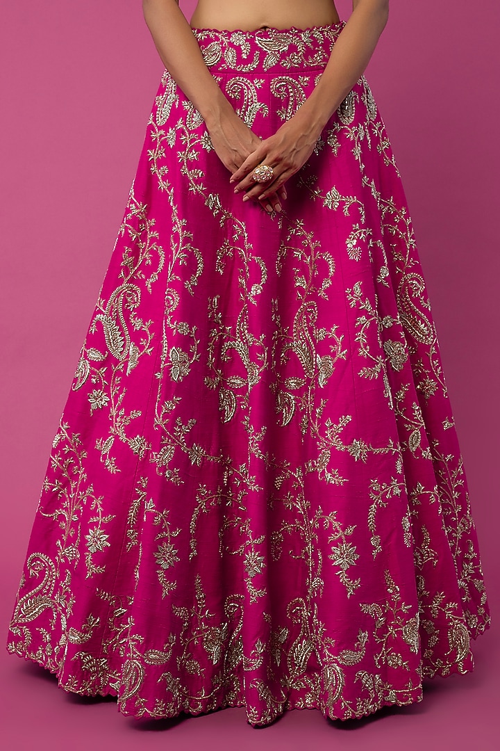 Hot Pink Embroidered Bridal Lehenga Set by Mrunalini Rao at Pernia's Pop Up Shop