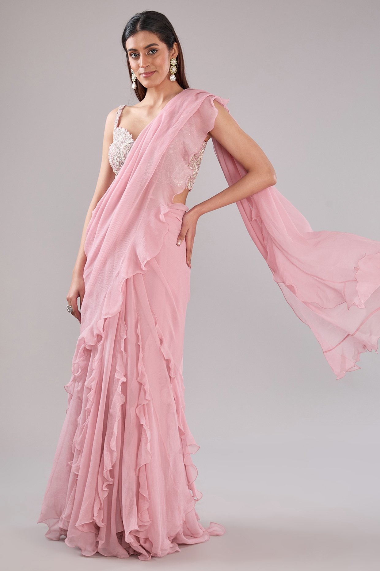 Light Pink Silk Embroidered Wedding Saree - Sarees Designer Collection