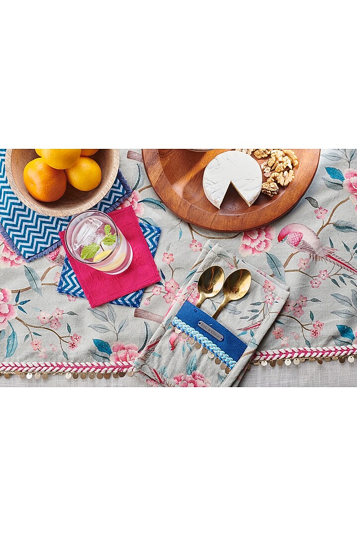 Hot Pink & Aqua Blue Dinner Set (Set of 20) by Rishi & Vibhuti - Homeware at Pernia's Pop Up Shop