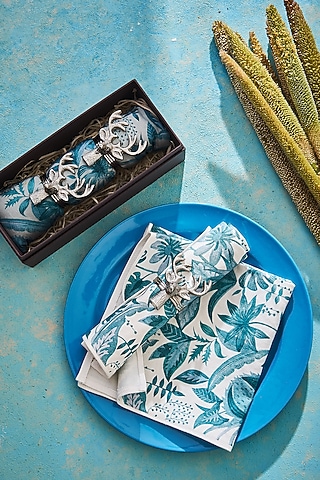 Silver Antler Napkin Rings & Printed Napkins (Set of 4) by Rishi & Vibhuti - Homeware