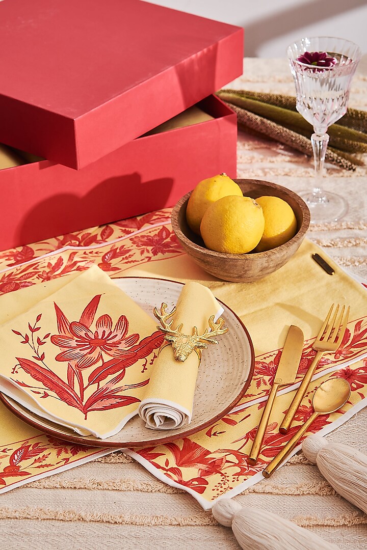 Yellow & Red Printed Tablescape Set  by Rishi & Vibhuti - Homeware
