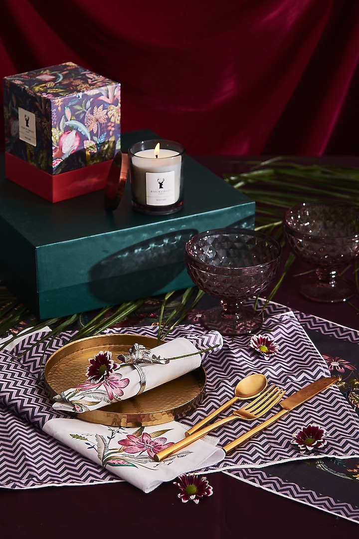White & Pink Printed Tablescape Set by Rishi & Vibhuti - Homeware at Pernia's Pop Up Shop