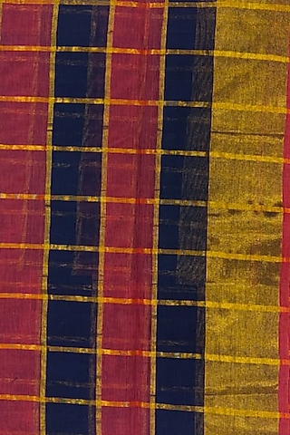 Blue & Red Striped Handwoven Saree by Ravindra
