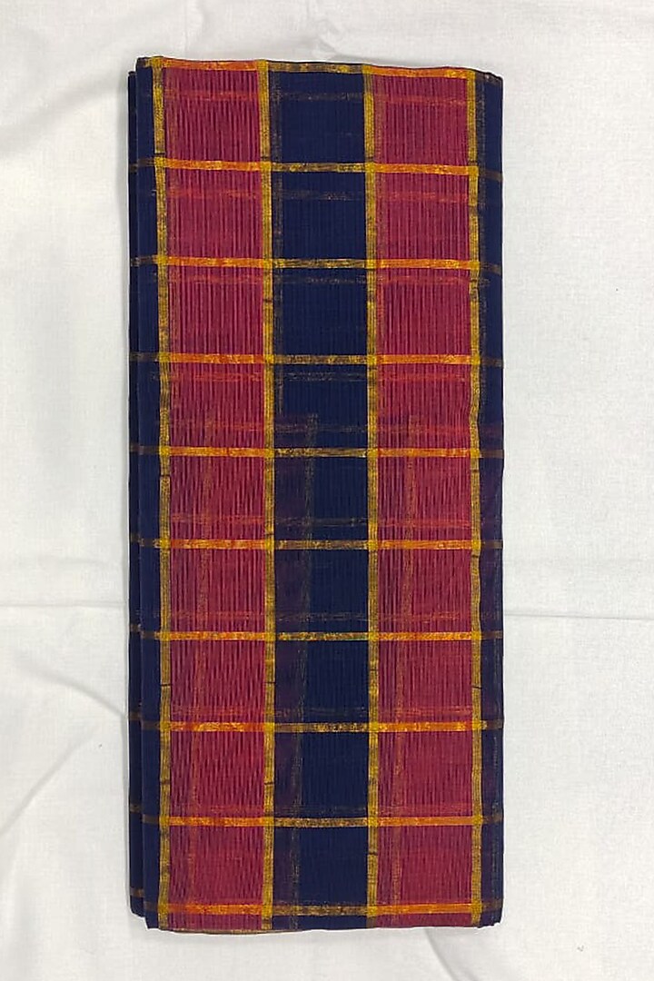 Blue & Red Striped Handwoven Saree by Ravindra at Pernia's Pop Up Shop