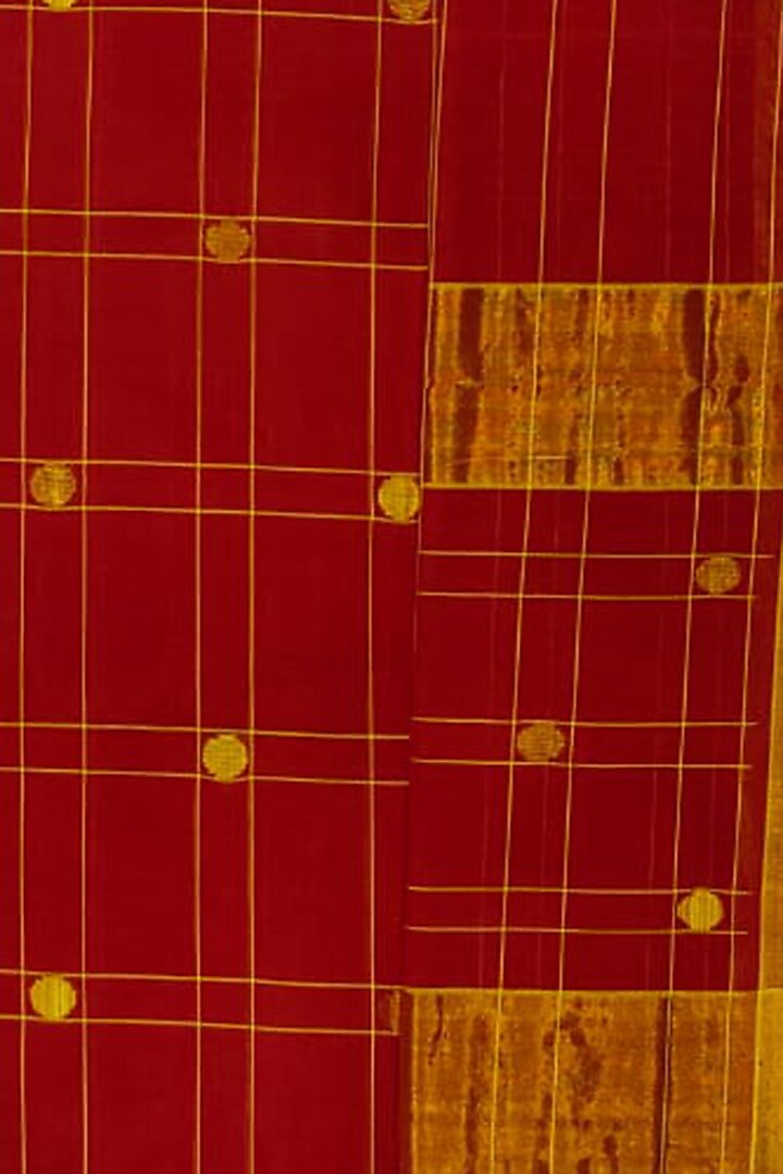 Red Striped Handwoven Saree by Ravindra at Pernia's Pop Up Shop