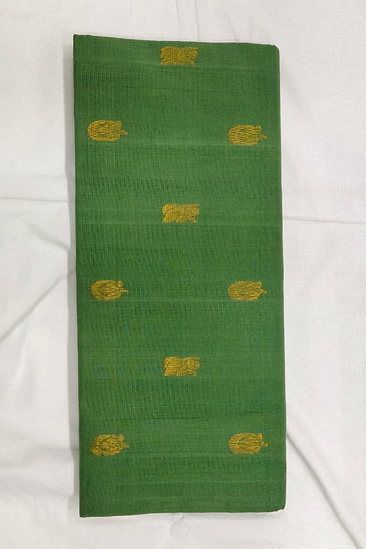 Green Checkered & Striped Handwoven Saree by Ravindra