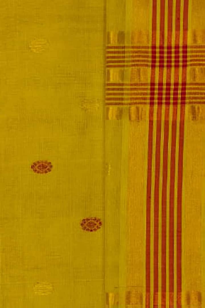Yellow Striped Handwoven Saree by Ravindra at Pernia's Pop Up Shop