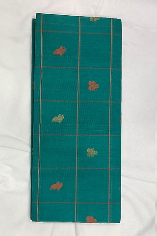 Green Checkered Handwoven Saree by Ravindra