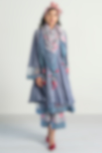 Grey Printed Anarkali Set by Rishi & Vibhuti Pret at Pernia's Pop Up Shop