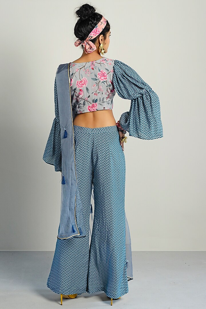 Grey Printed Top With Pants & Drape by Rishi & Vibhuti Pret at Pernia's Pop Up Shop