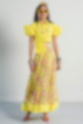 Yellow Printed Skirt Set by Rishi & Vibhuti Pret