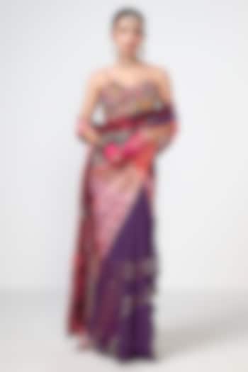 Cherry Red Organza Hand Embroidered Blouse by Rishi & Vibhuti at Pernia's Pop Up Shop