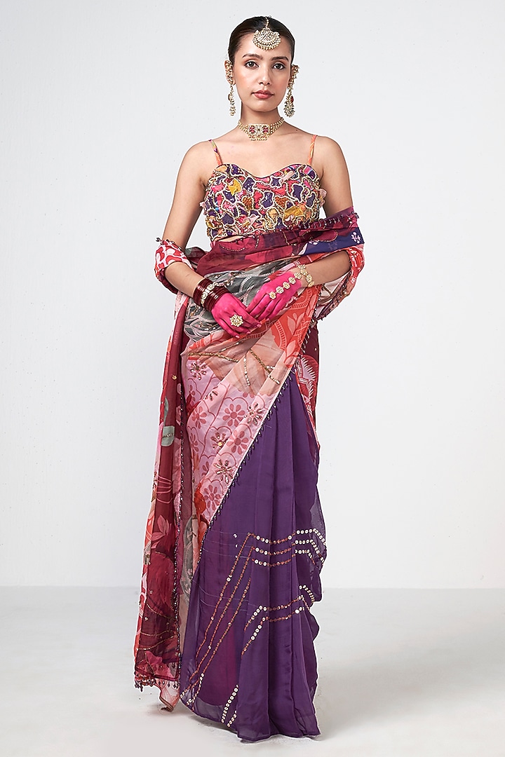 Cherry Red Organza Hand Embroidered Blouse by Rishi & Vibhuti at Pernia's Pop Up Shop