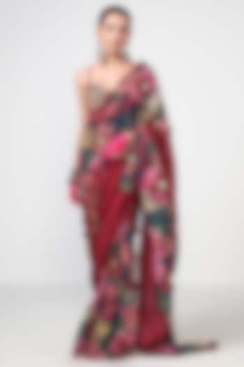 Cherry Red Crepe Tassels Hand Embellished Blouse by Rishi & Vibhuti at Pernia's Pop Up Shop