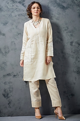 Beige Khadi Kurta Set by The Royaleum Atelier