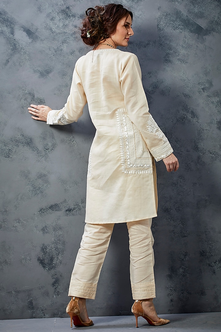 Beige Khadi Kurta Set by The Royaleum Atelier at Pernia's Pop Up Shop