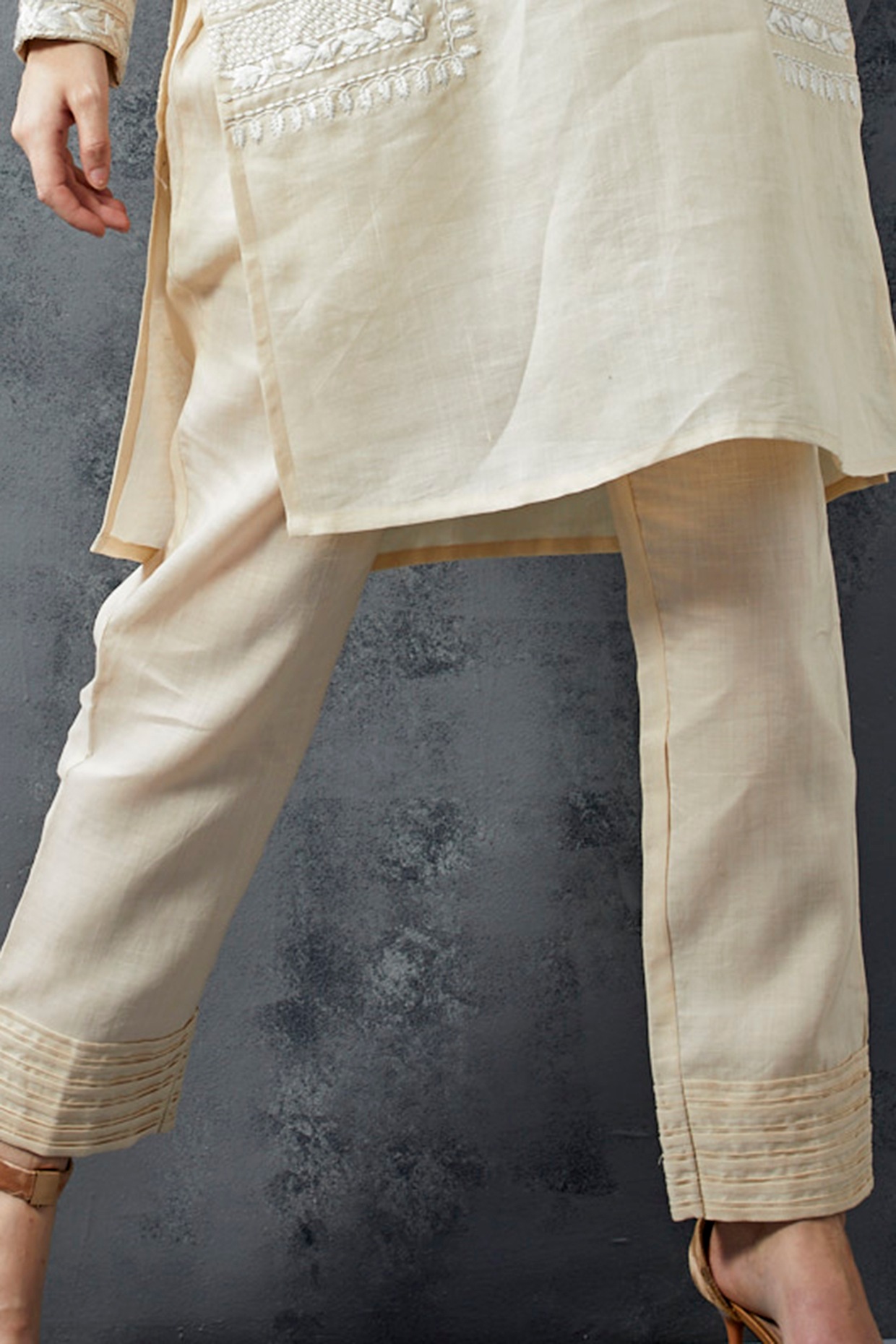 Beige Khadi Kurta Set Design by The 