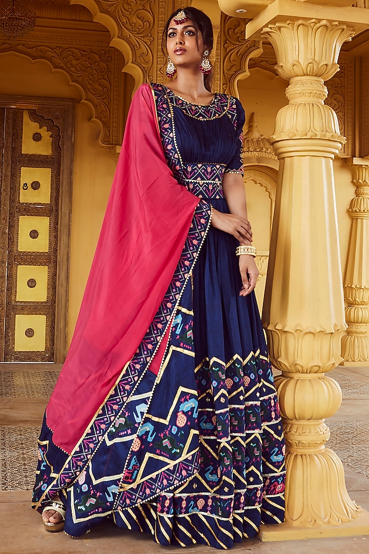 Navy Blue Hand Embroidered Anarkali Set by The Royaleum Atelier