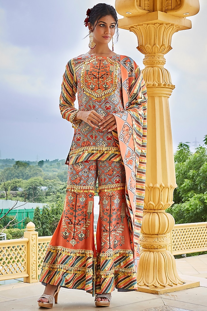 Multi-Colored Patola Printed Gharara Set by The Royaleum Atelier