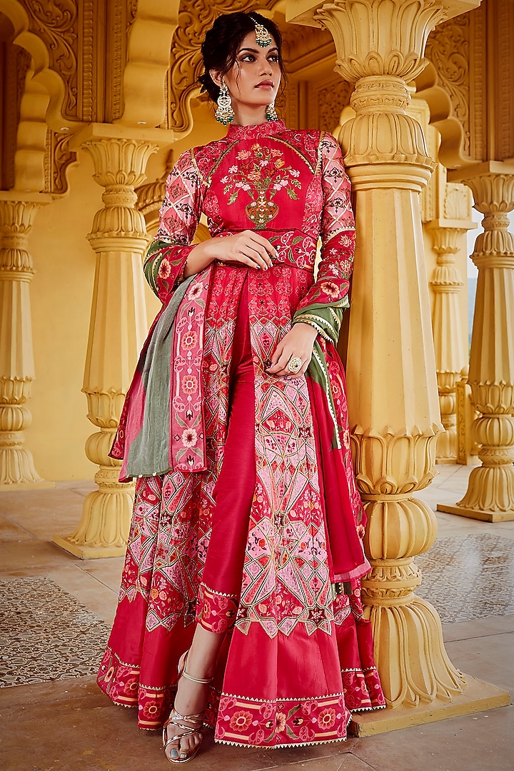 Pink Printed & Hand Embroidered Anarkali Set by The Royaleum Atelier