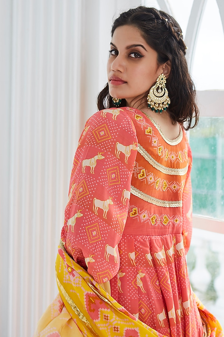 Coral Printed Party Wear Anarkali Set by The Royaleum Atelier at Pernia's Pop Up Shop