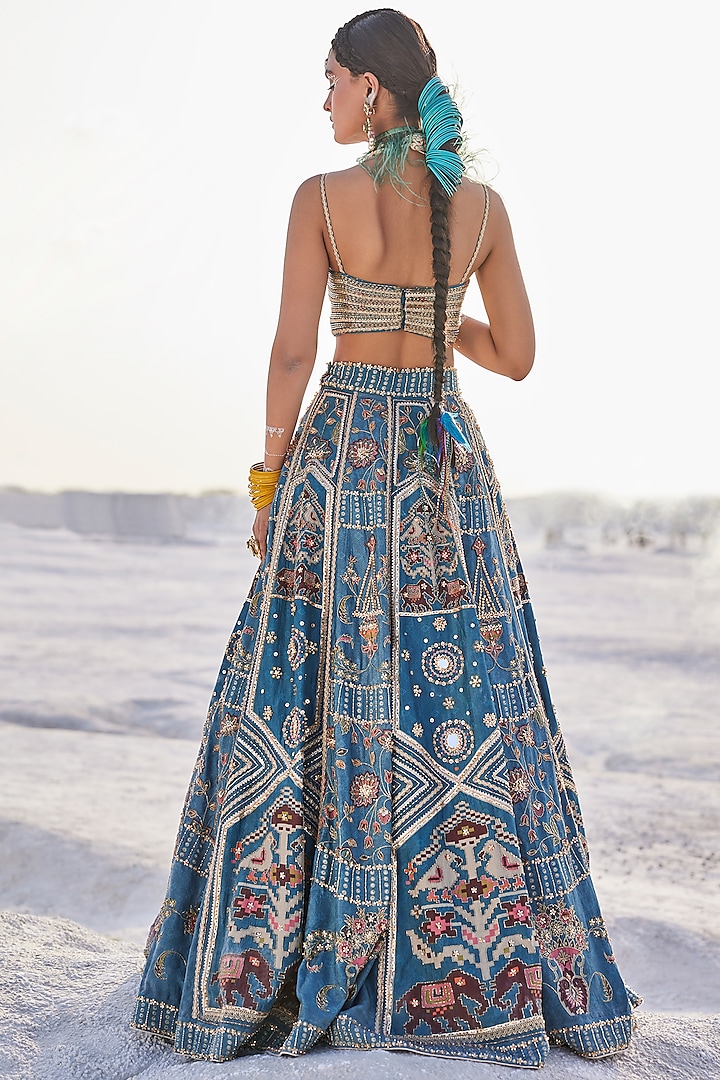 Multi-Colored Upada Silk Hand Embroidered Wedding Lehenga Set by The Royaleum Atelier at Pernia's Pop Up Shop