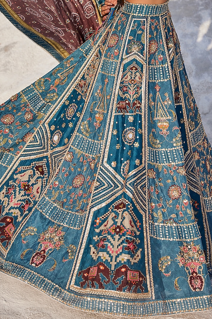 Multi-Colored Upada Silk Hand Embroidered Wedding Lehenga Set by The Royaleum Atelier at Pernia's Pop Up Shop