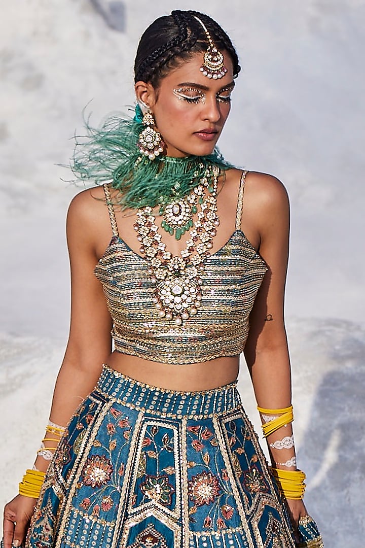 Multi-Colored Upada Silk Hand Embroidered Wedding Lehenga Set by The Royaleum Atelier at Pernia's Pop Up Shop