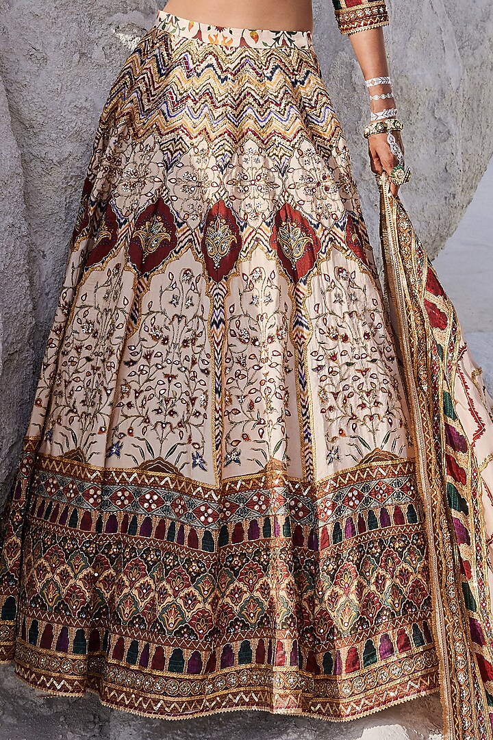 Beige Upada Silk Hand Embroidered Wedding Lehenga Set by The Royaleum Atelier at Pernia's Pop Up Shop