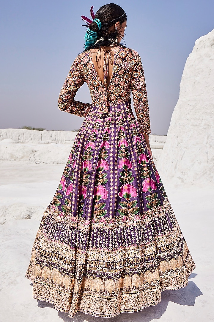 Purple Upada Silk Hand Embroidered Bridal Anarkali Set by The Royaleum Atelier at Pernia's Pop Up Shop