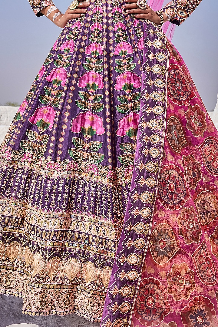 Purple Upada Silk Hand Embroidered Bridal Anarkali Set by The Royaleum Atelier at Pernia's Pop Up Shop