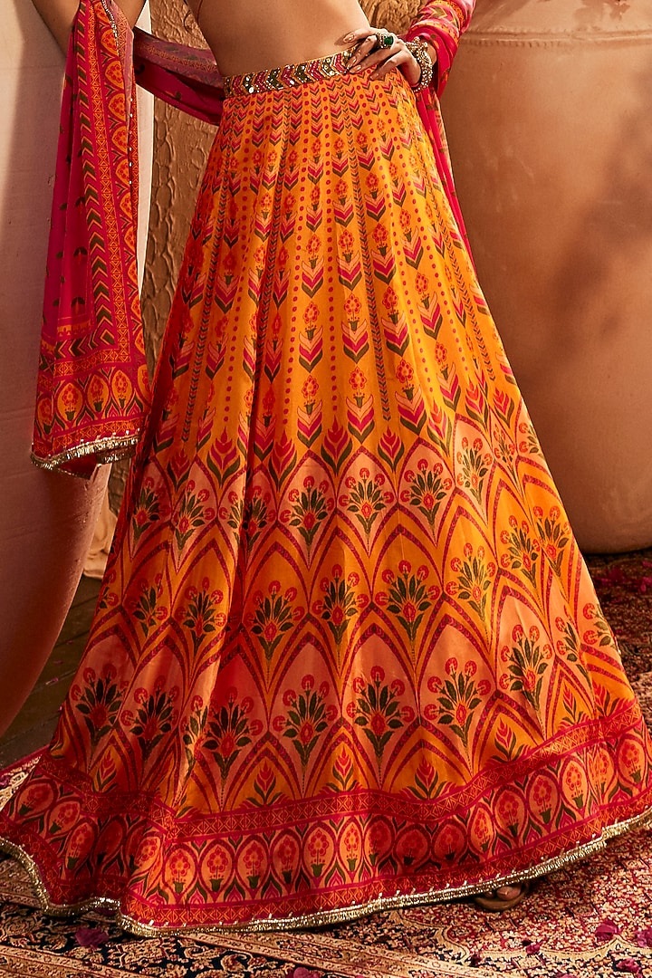 Pink & Yellow Silk Hand Embroidered Wedding Lehenga Set by The Royaleum Atelier at Pernia's Pop Up Shop