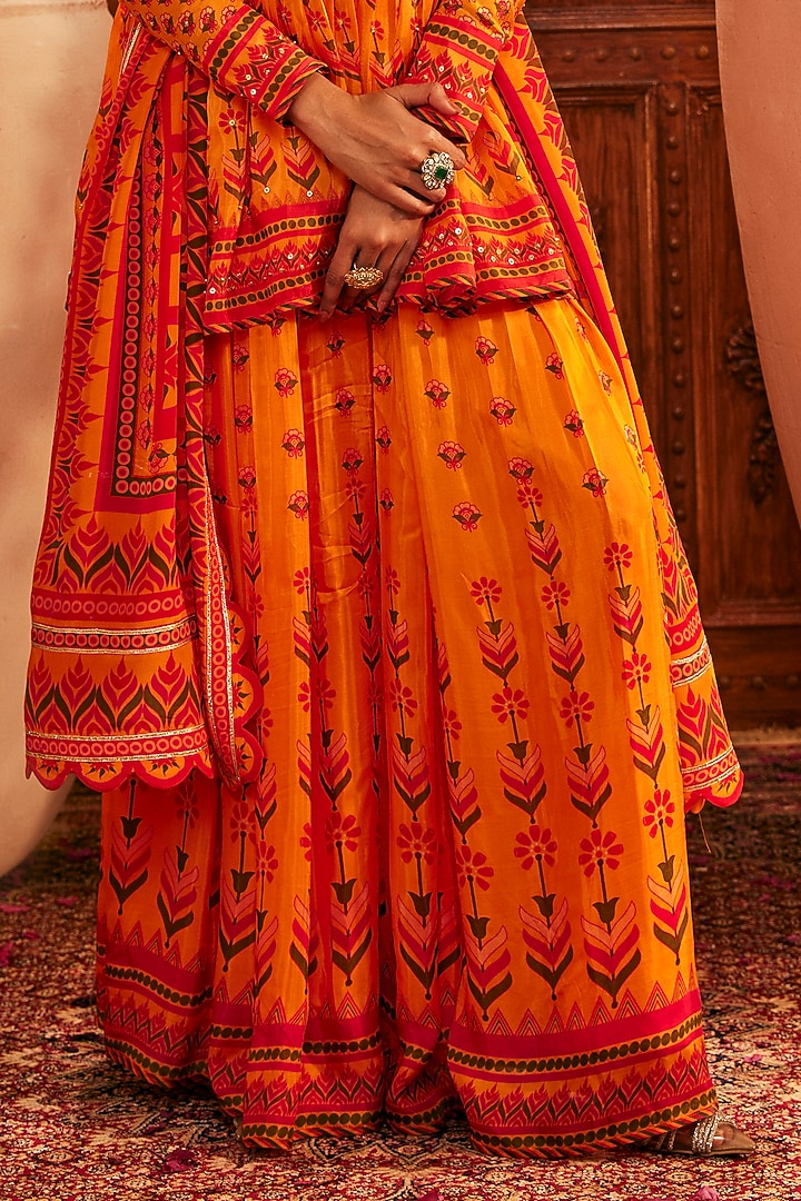 Pink & Yellow Silk Hand Embroidered Wedding Sharara Set by The Royaleum Atelier at Pernia's Pop Up Shop