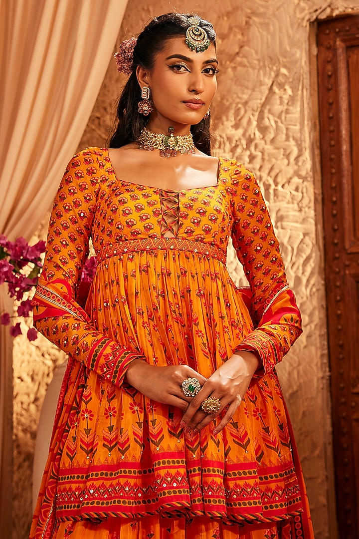 Pink & Yellow Silk Hand Embroidered Wedding Sharara Set by The Royaleum Atelier at Pernia's Pop Up Shop