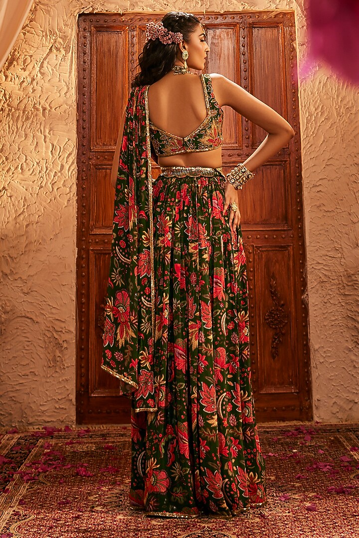 Multi-Colored Silk Floral Printed & Embroidered Draped Wedding Saree Set by The Royaleum Atelier at Pernia's Pop Up Shop