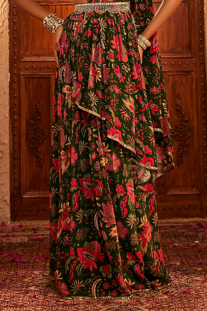 Multi-Colored Silk Floral Printed & Embroidered Draped Wedding Saree Set by The Royaleum Atelier at Pernia's Pop Up Shop