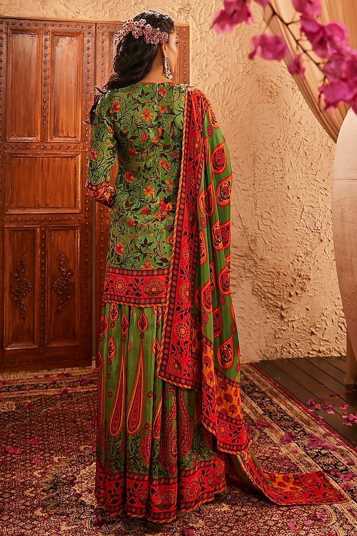 Green Silk Paisley Printed Wedding Sharara Set by The Royaleum Atelier at Pernia's Pop Up Shop