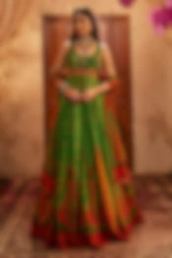 Green Silk Mirror Embellished & Printed Wedding Anarkali Set by The Royaleum Atelier at Pernia's Pop Up Shop