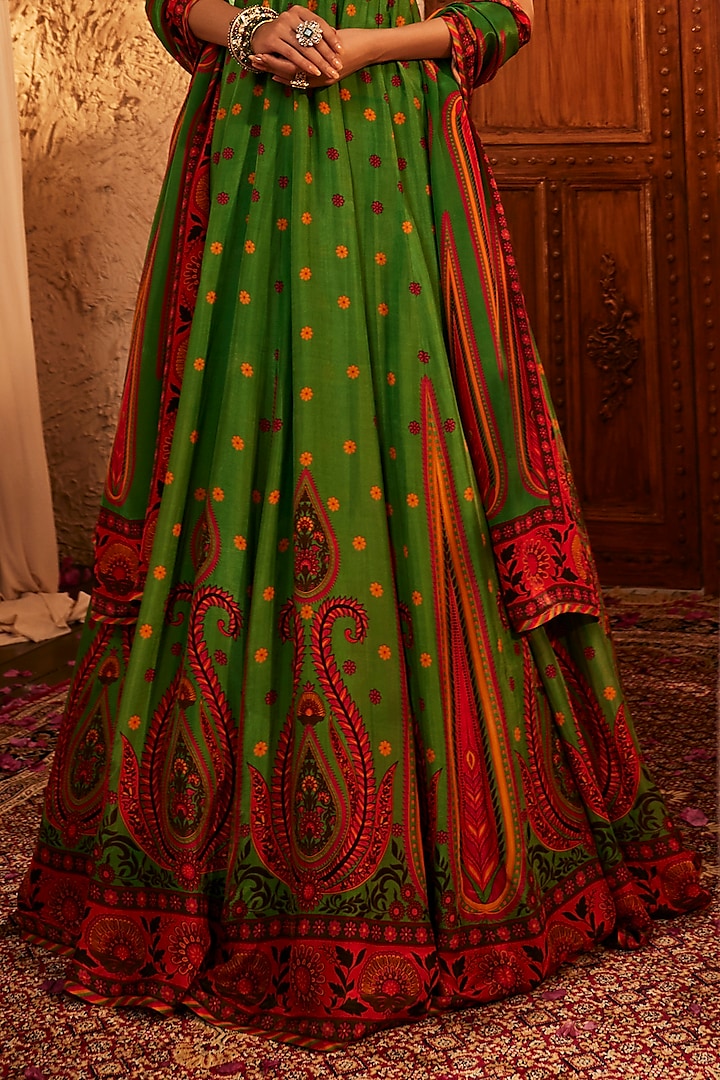 Green Silk Mirror Embellished & Printed Wedding Anarkali Set by The Royaleum Atelier at Pernia's Pop Up Shop