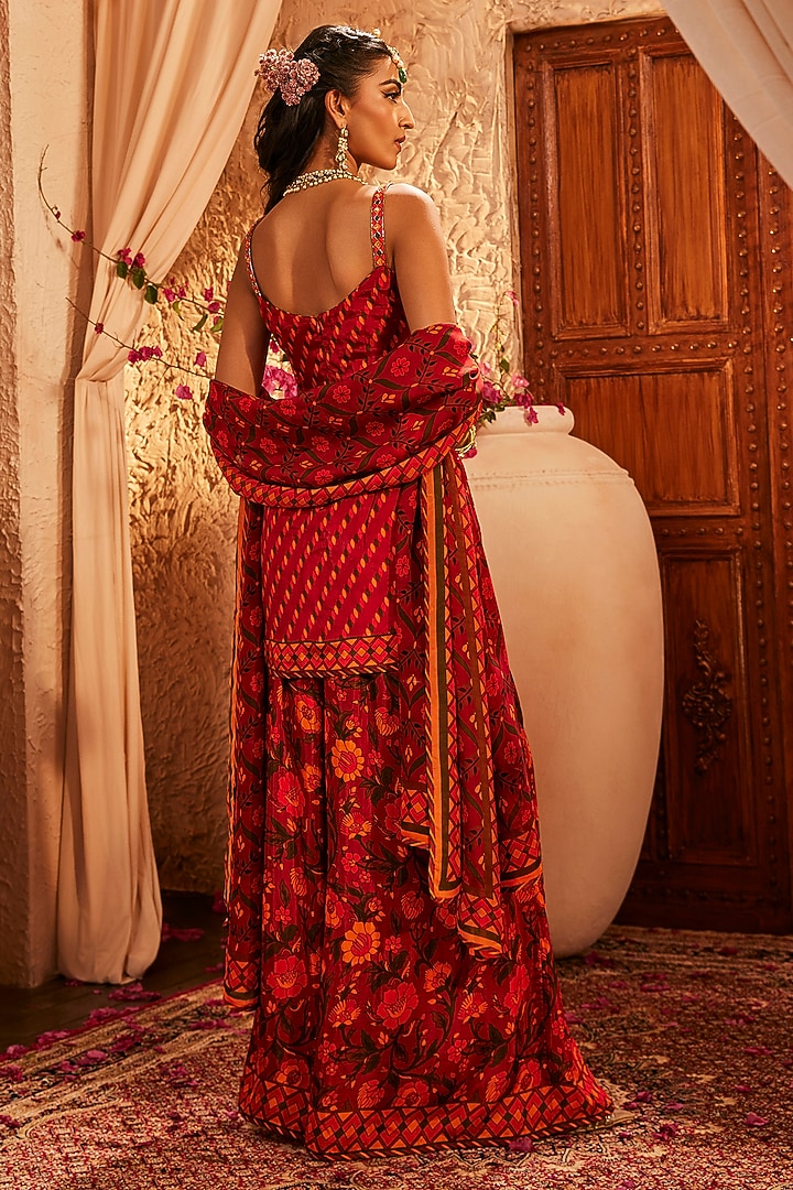 Red Silk Wedding Sharara Set by The Royaleum Atelier at Pernia's Pop Up Shop