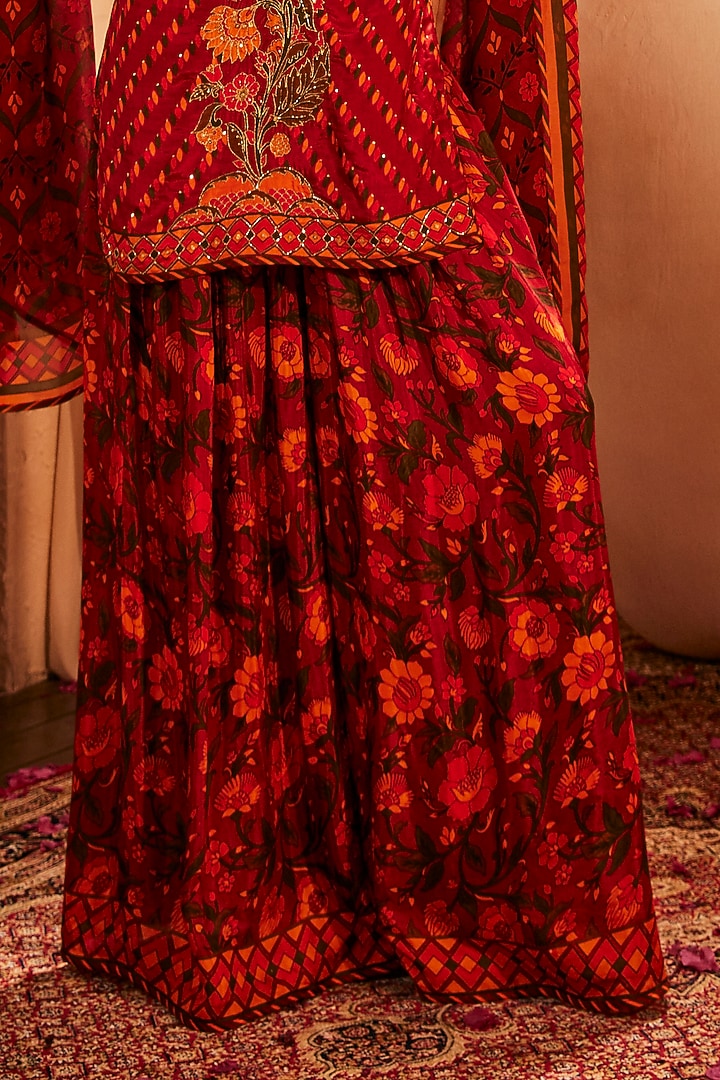 Red Silk Wedding Sharara Set by The Royaleum Atelier at Pernia's Pop Up Shop